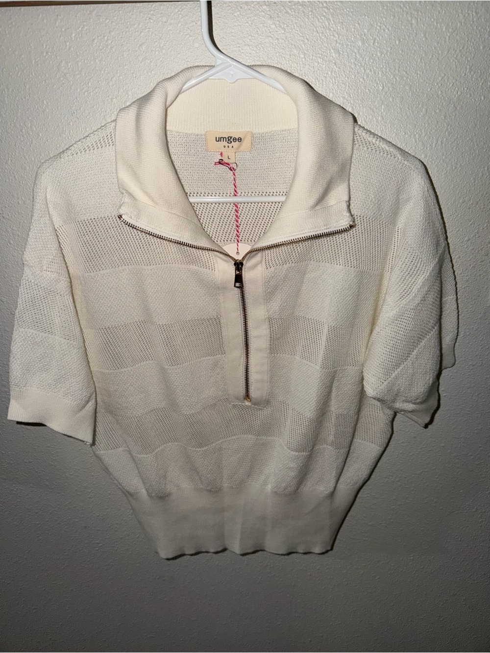 Umgee Cream Half-Zip Short Sleeve Turtleneck Sweater